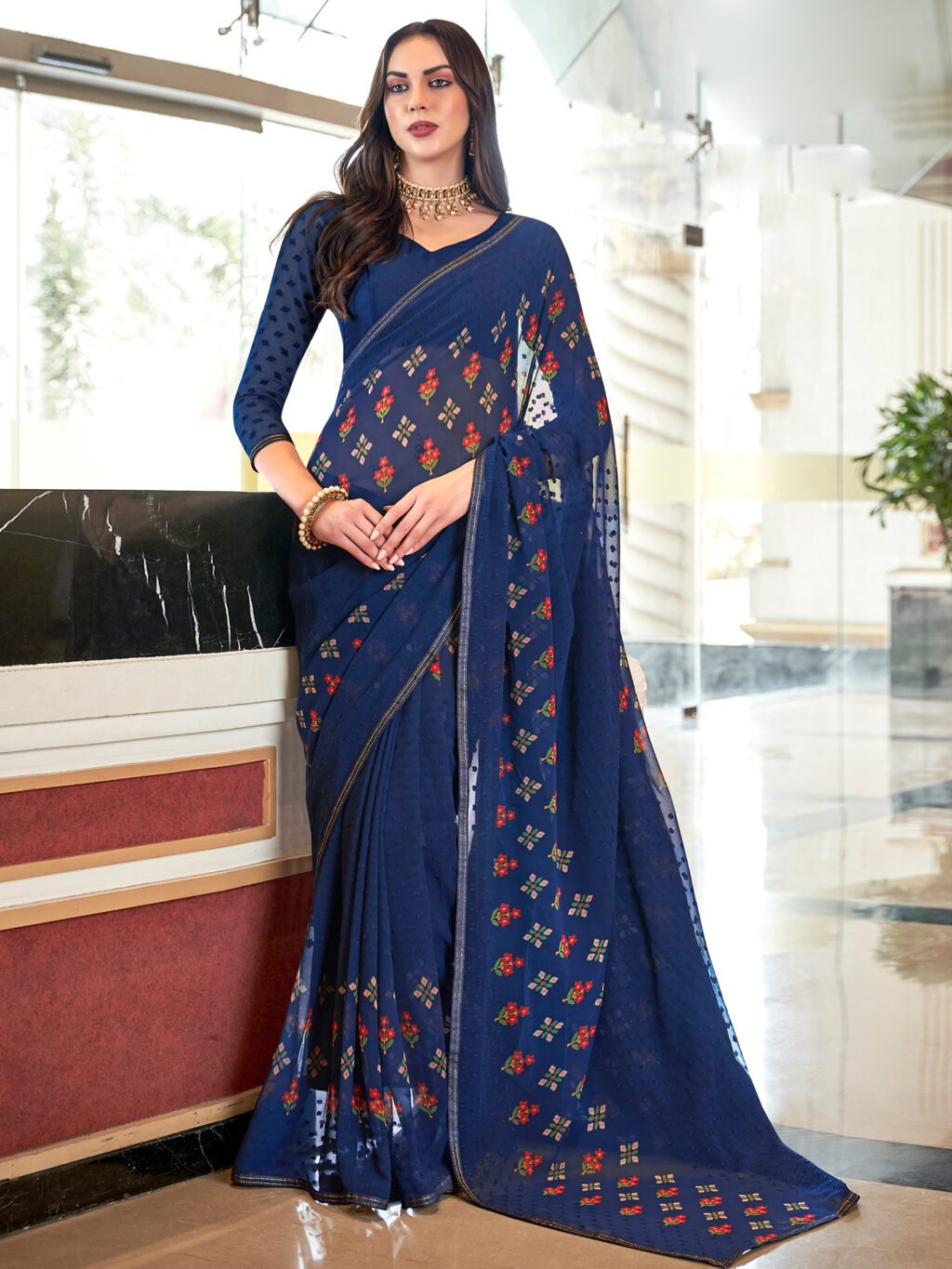 Image of Navy Blue Georgette Saree