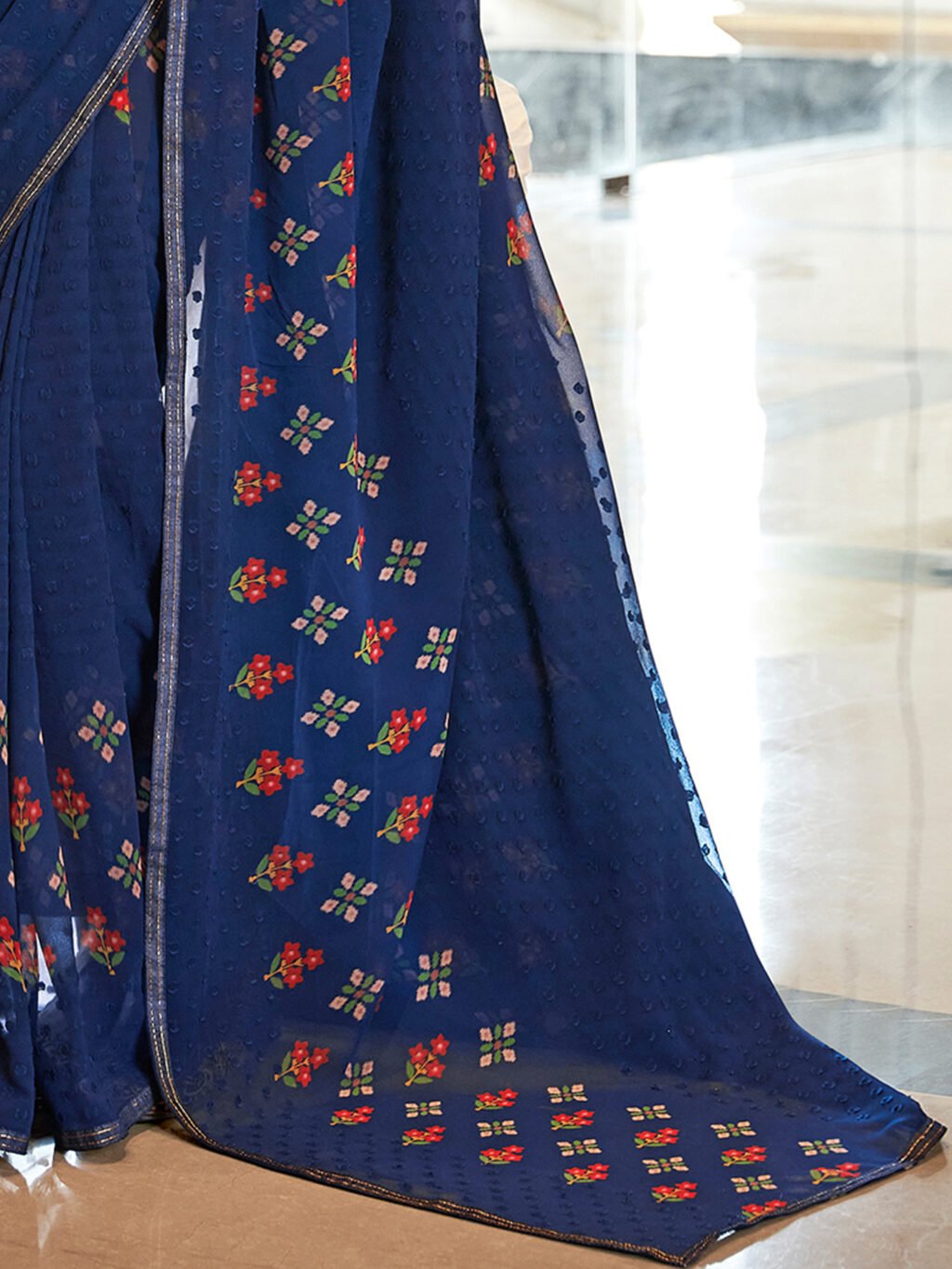 Navy Blue Designer Georgette Saree - Image 4