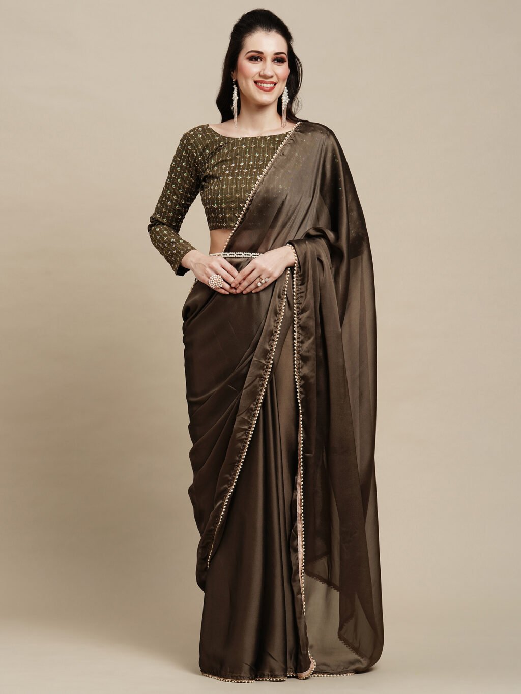 Image of Olive Georgette Saree