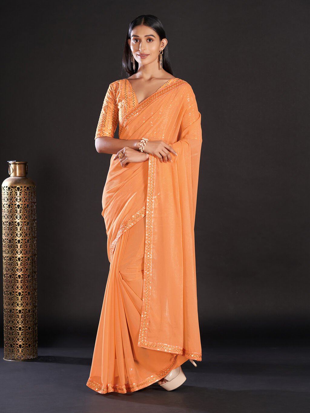 Image of Orange Georgette Saree