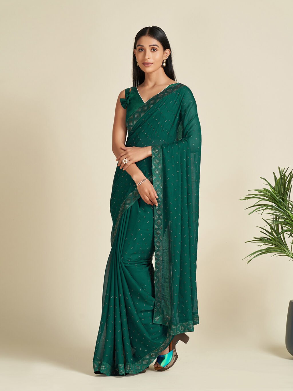 Image of Green Satin Saree