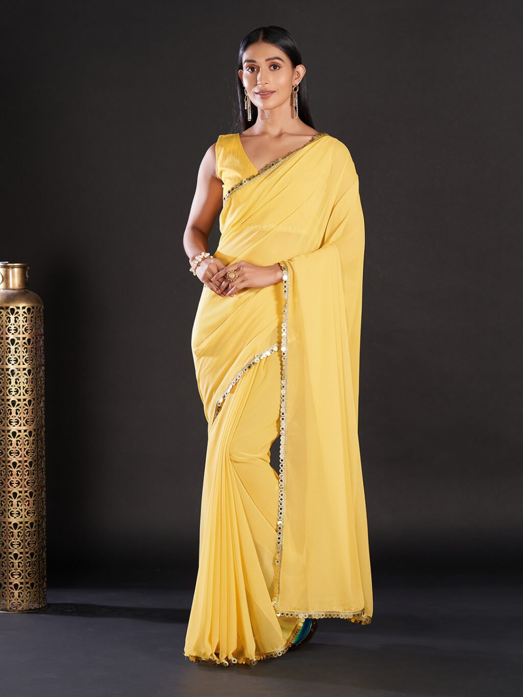 Image of Yellow Georgette Saree