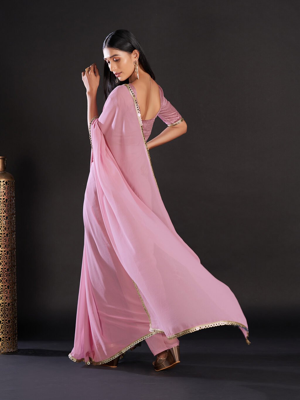 Mauve Mirror work Georgette Saree - Image 3