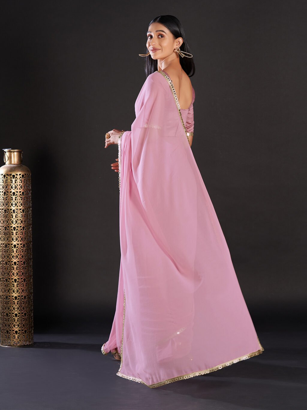 Mauve Mirror work Georgette Saree - Image 4