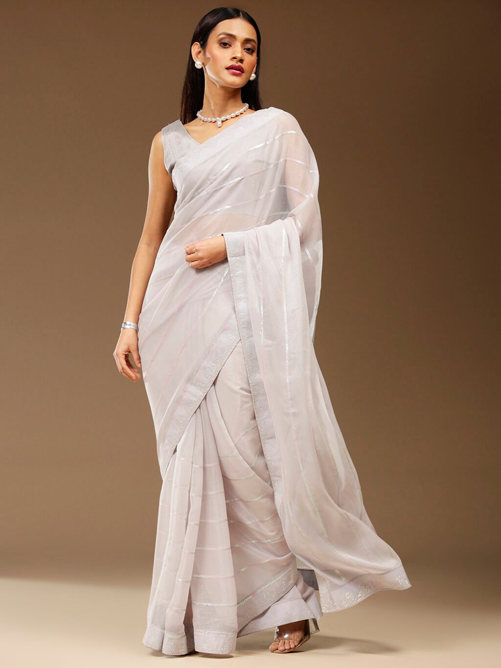 Image of Grey Chiffon Saree