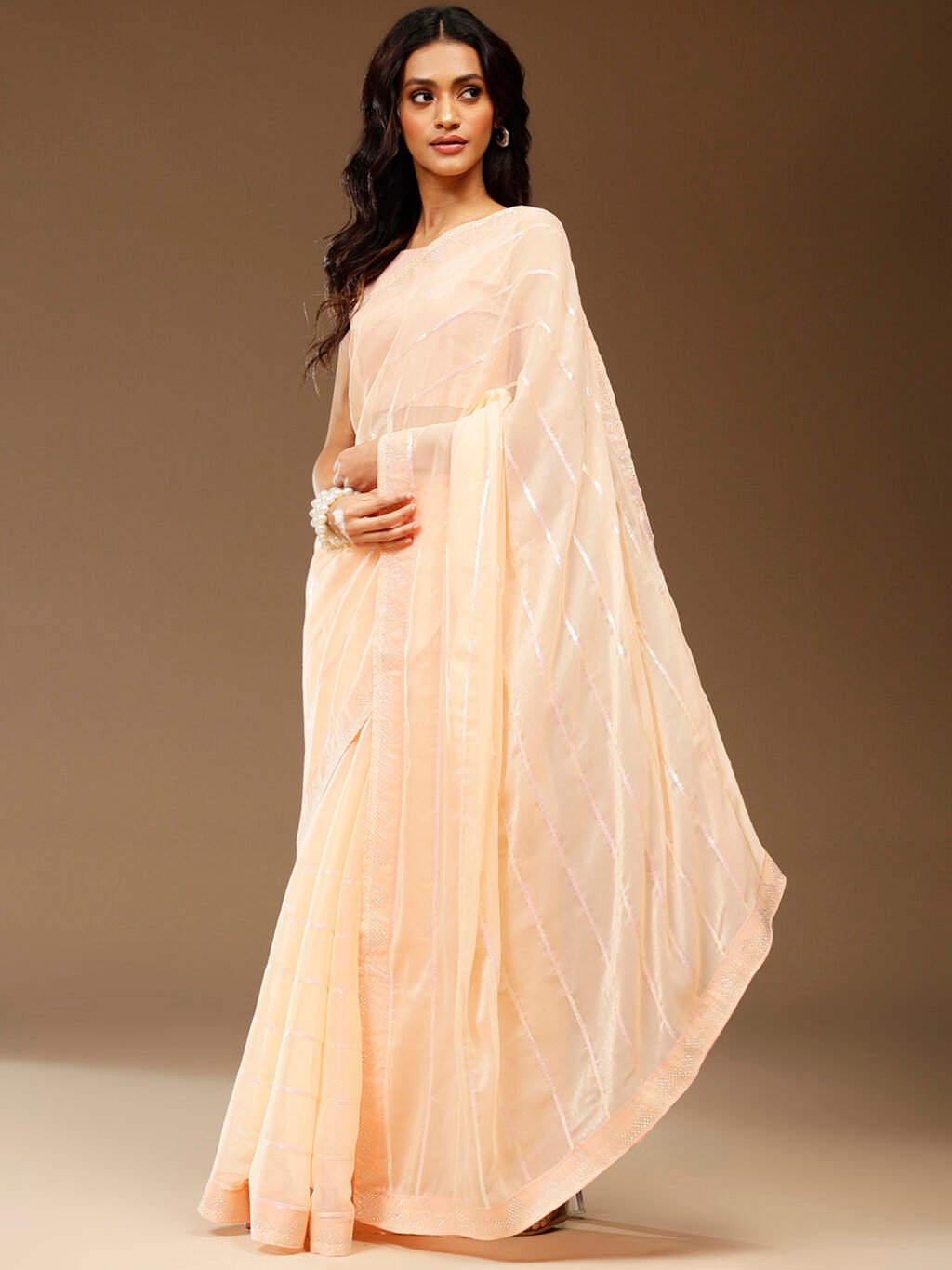 Image of Peach Chiffon Saree