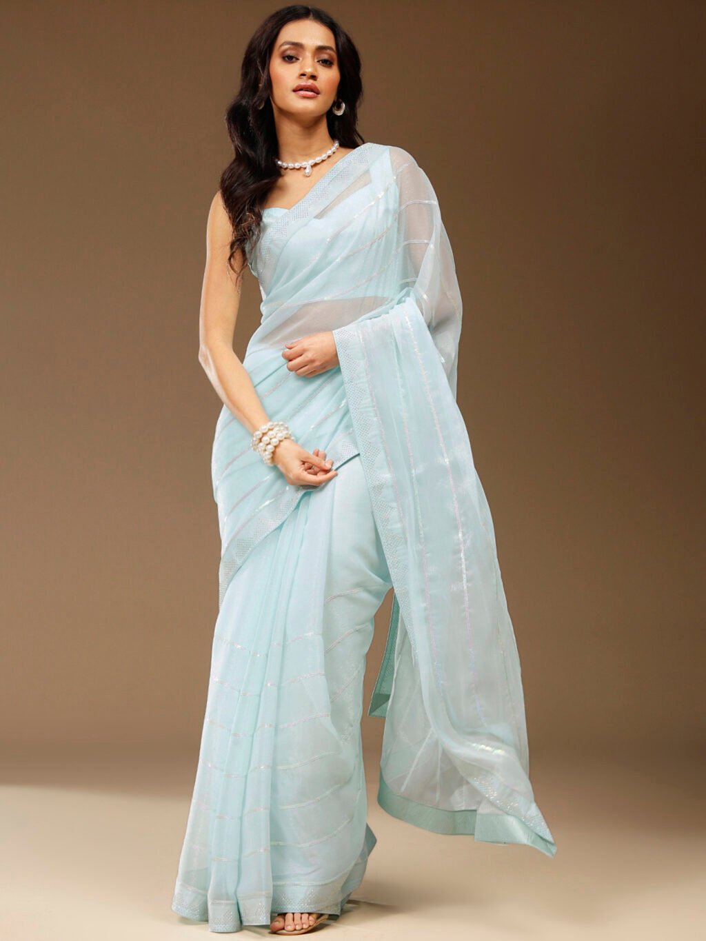 Image of Light Blue Chiffon Saree