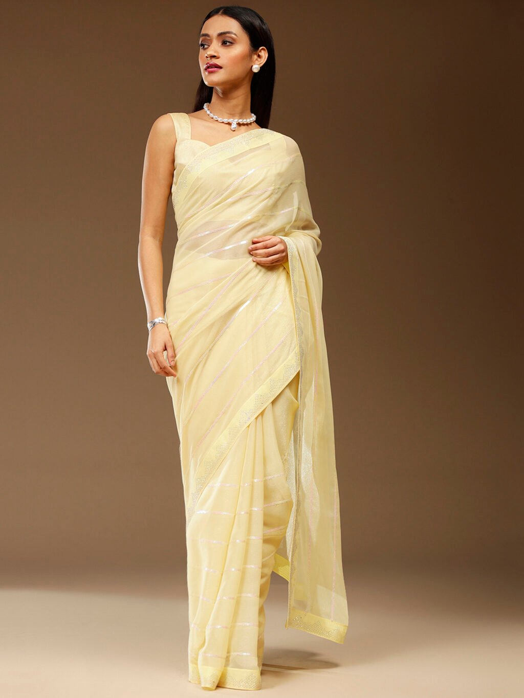 Image of Yellow Chiffon Saree