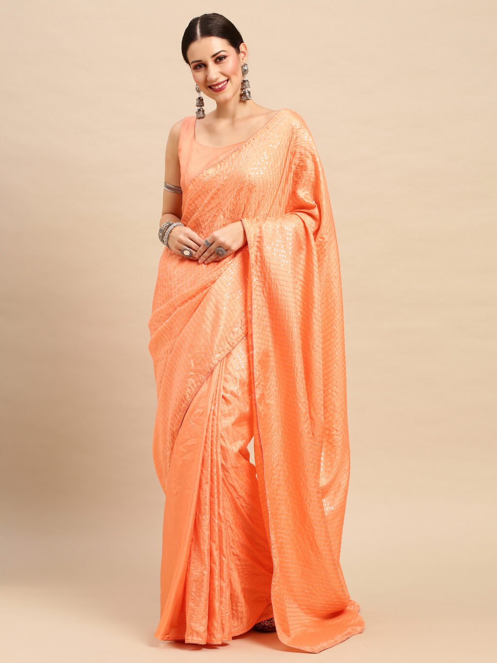 Image of Peach Silk Saree