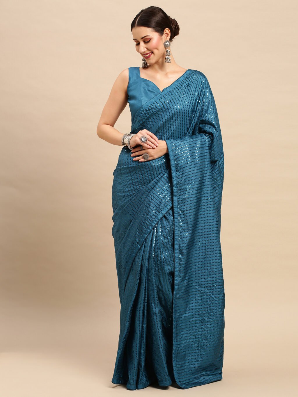 Image of Teal Blue Silk Saree
