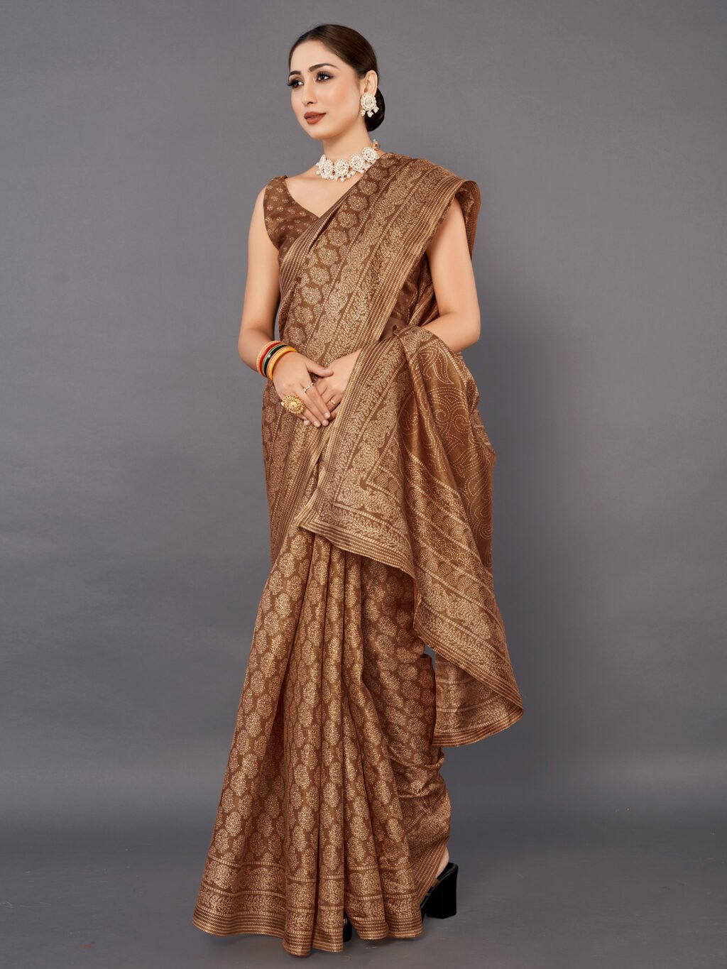 Stylish Brown Bhagalpuri Silk Saree - Image 3