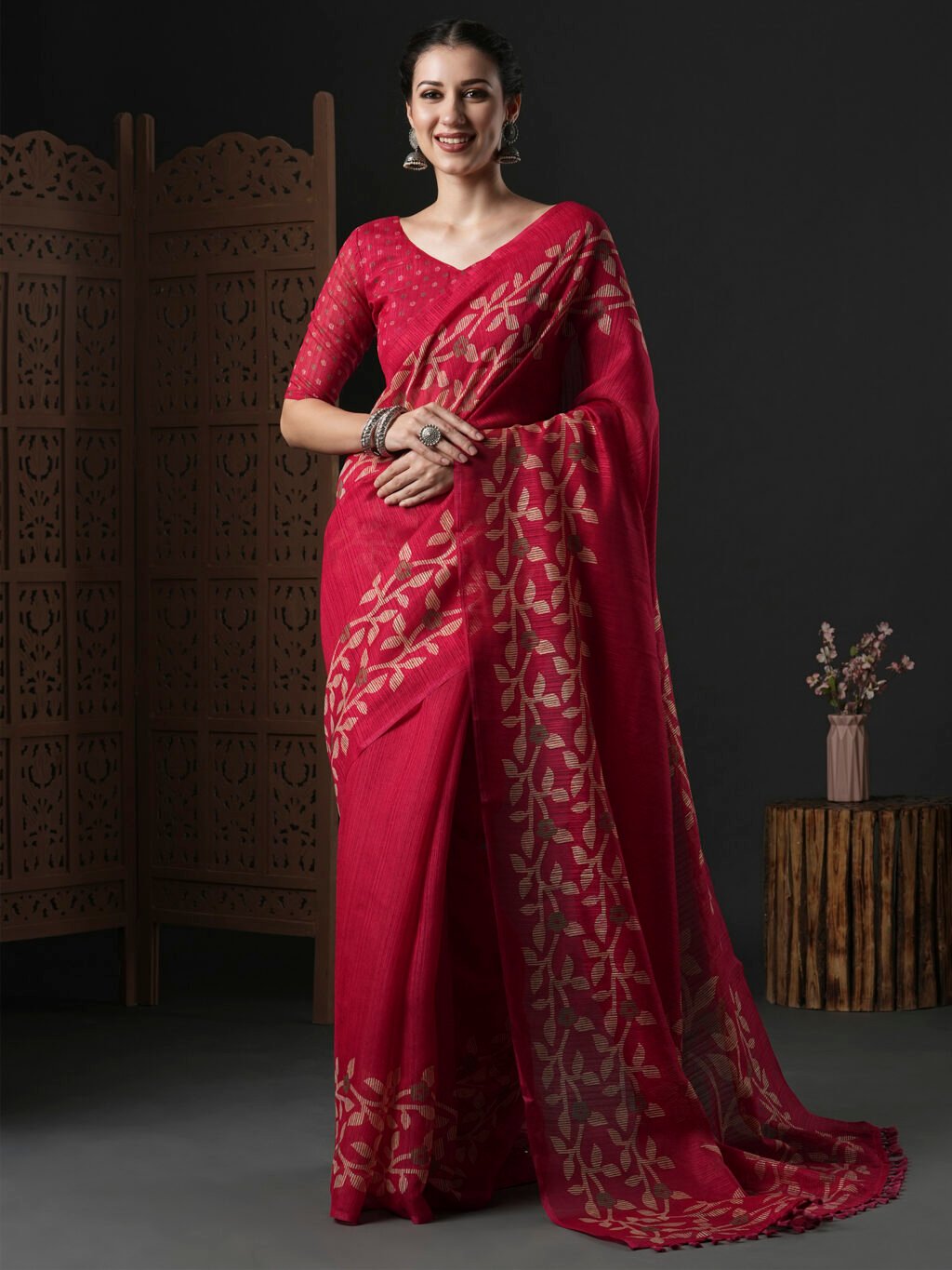 Image of Pink Cotton Saree