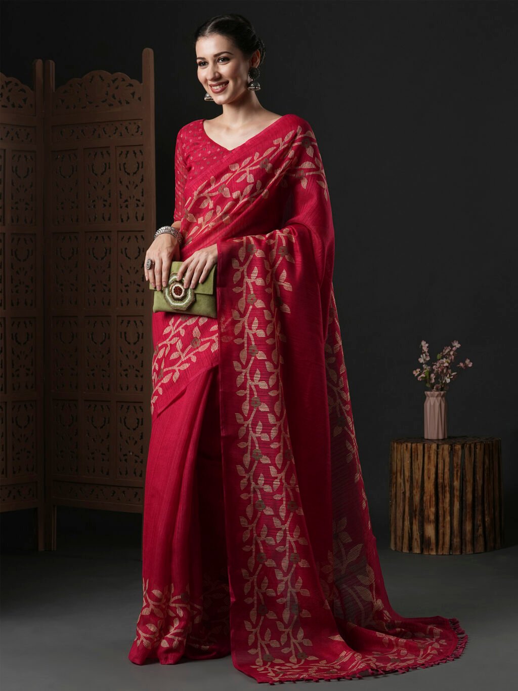 Pink Cotton Saree - Image 3