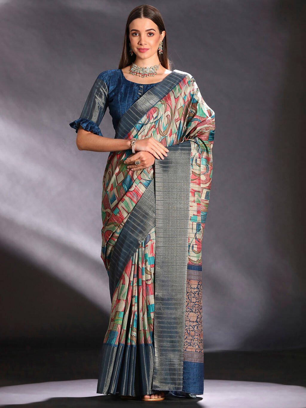 Image of Multicolored Silk Saree