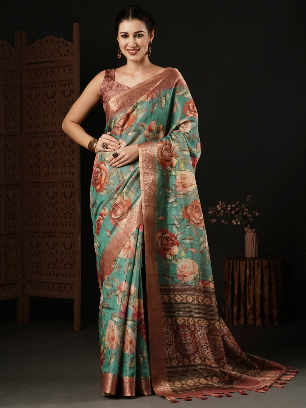 Image of Teal Blue Silk Saree