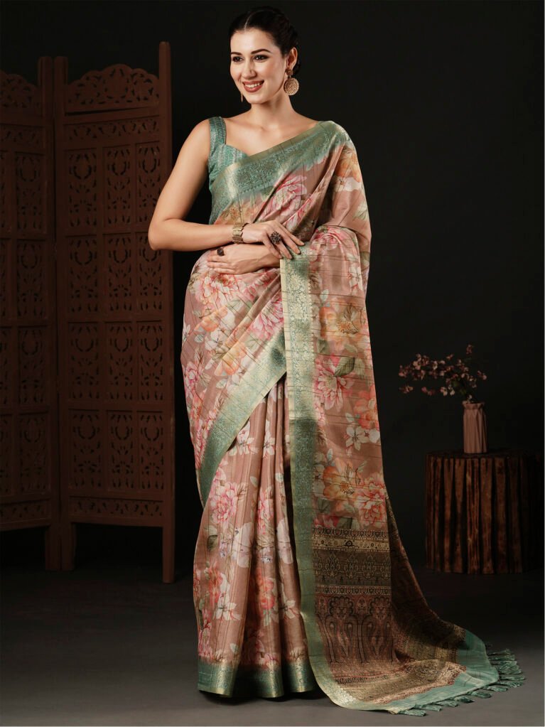 Image of Beige Silk Saree