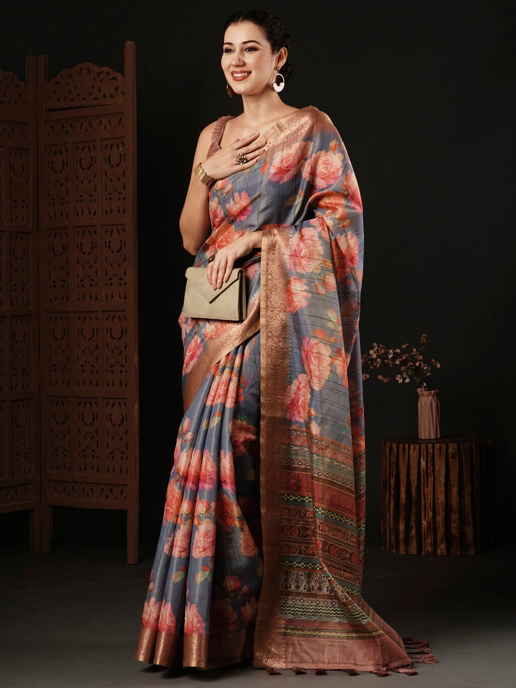 Grey Silk Saree - Image 3