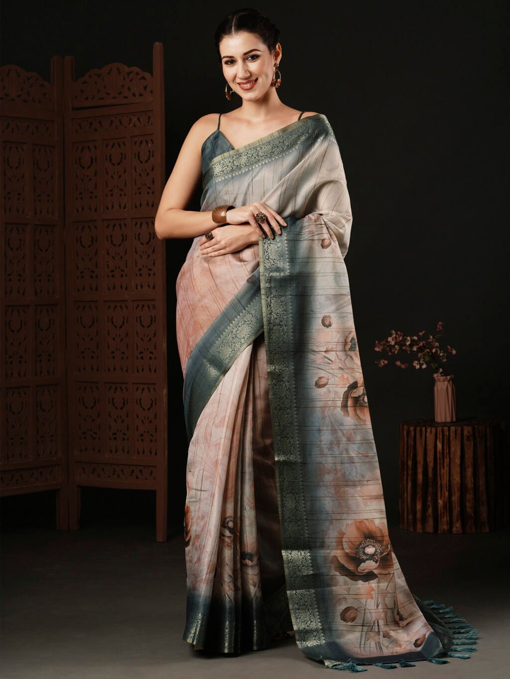 Image of Peach Silk Saree