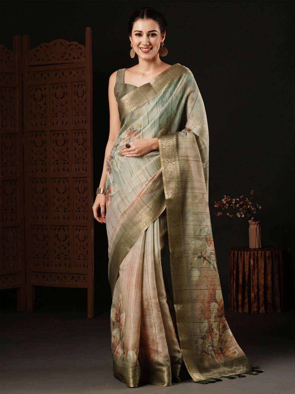 Image of Sea Green Silk Saree