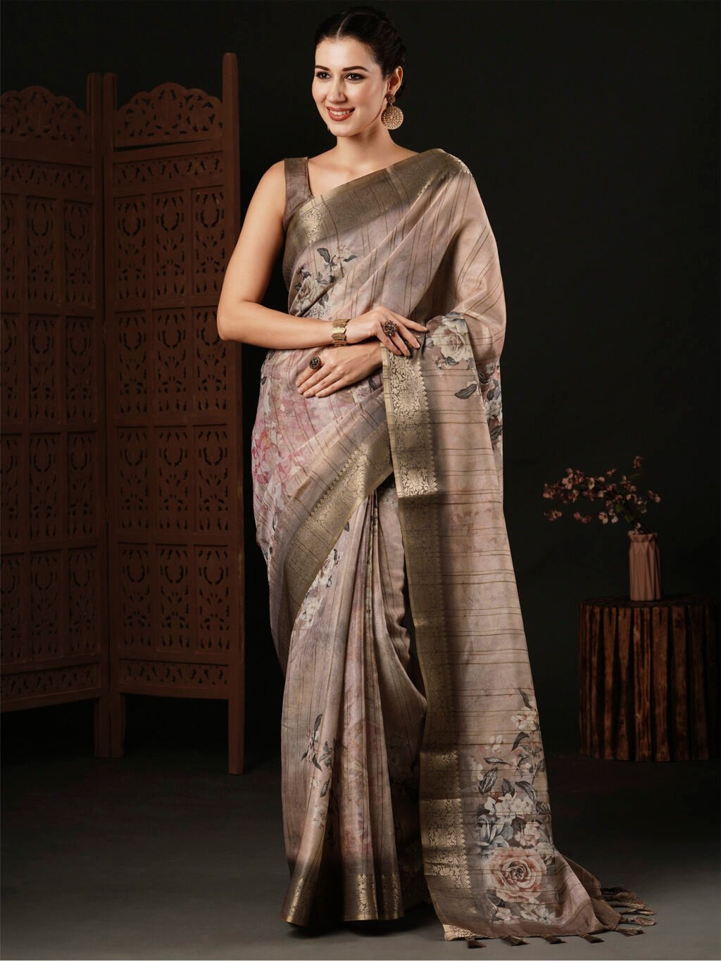 Image of Beige Silk Saree