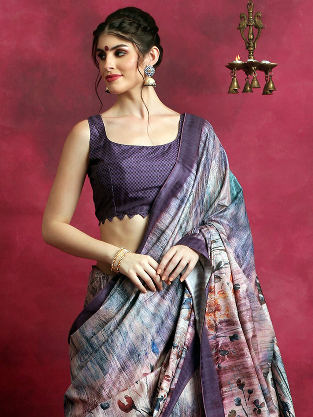 Violet Cotton Saree - Image 4