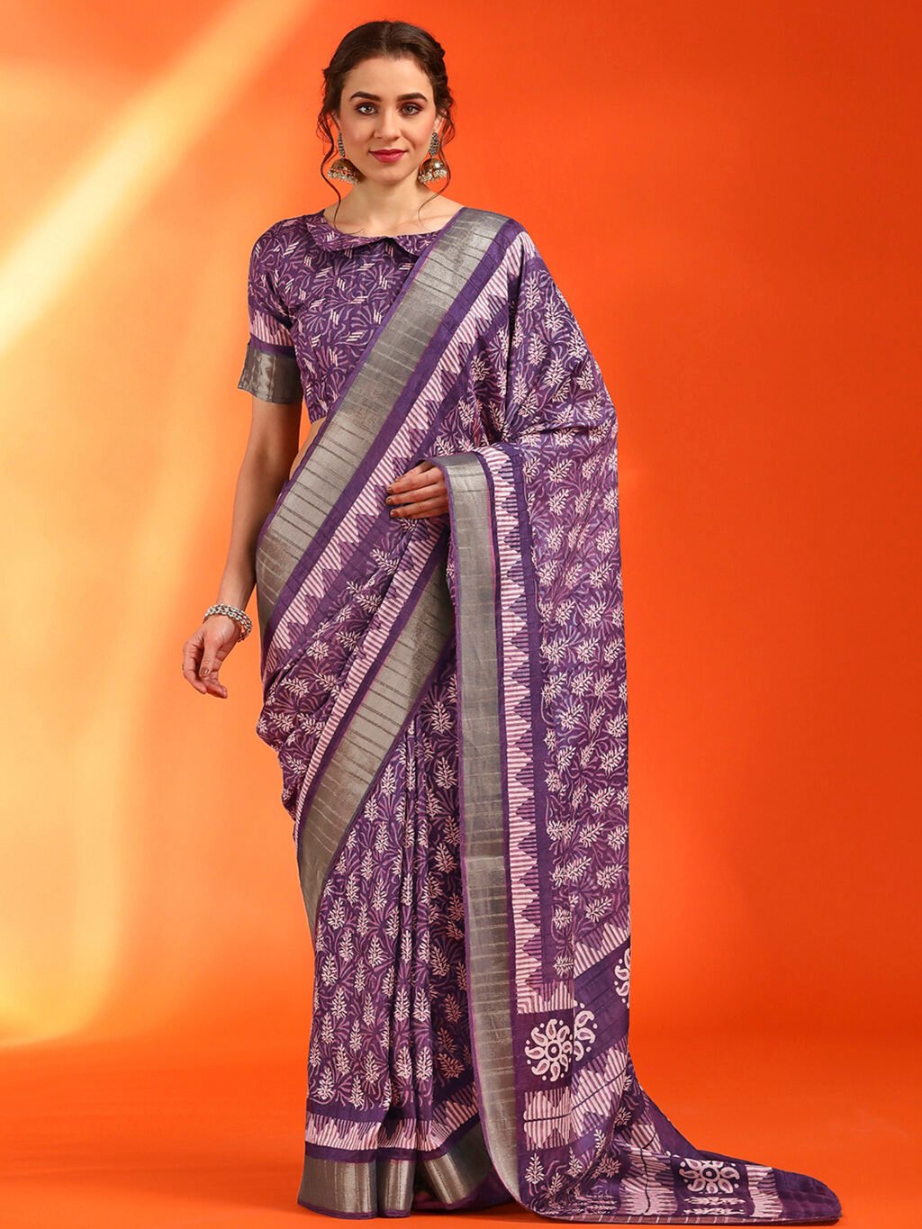 Image of Violet Silk Saree Cotton Saree