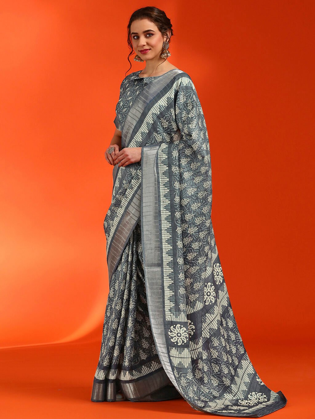 Grey Silk Saree Cotton Saree - Image 3