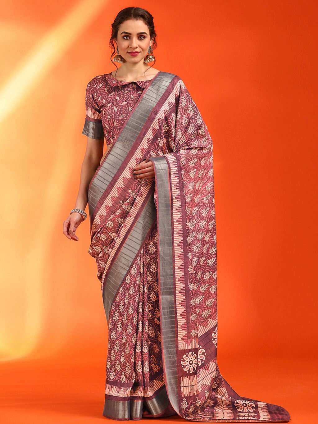 Image of Brown Silk Saree Cotton Saree
