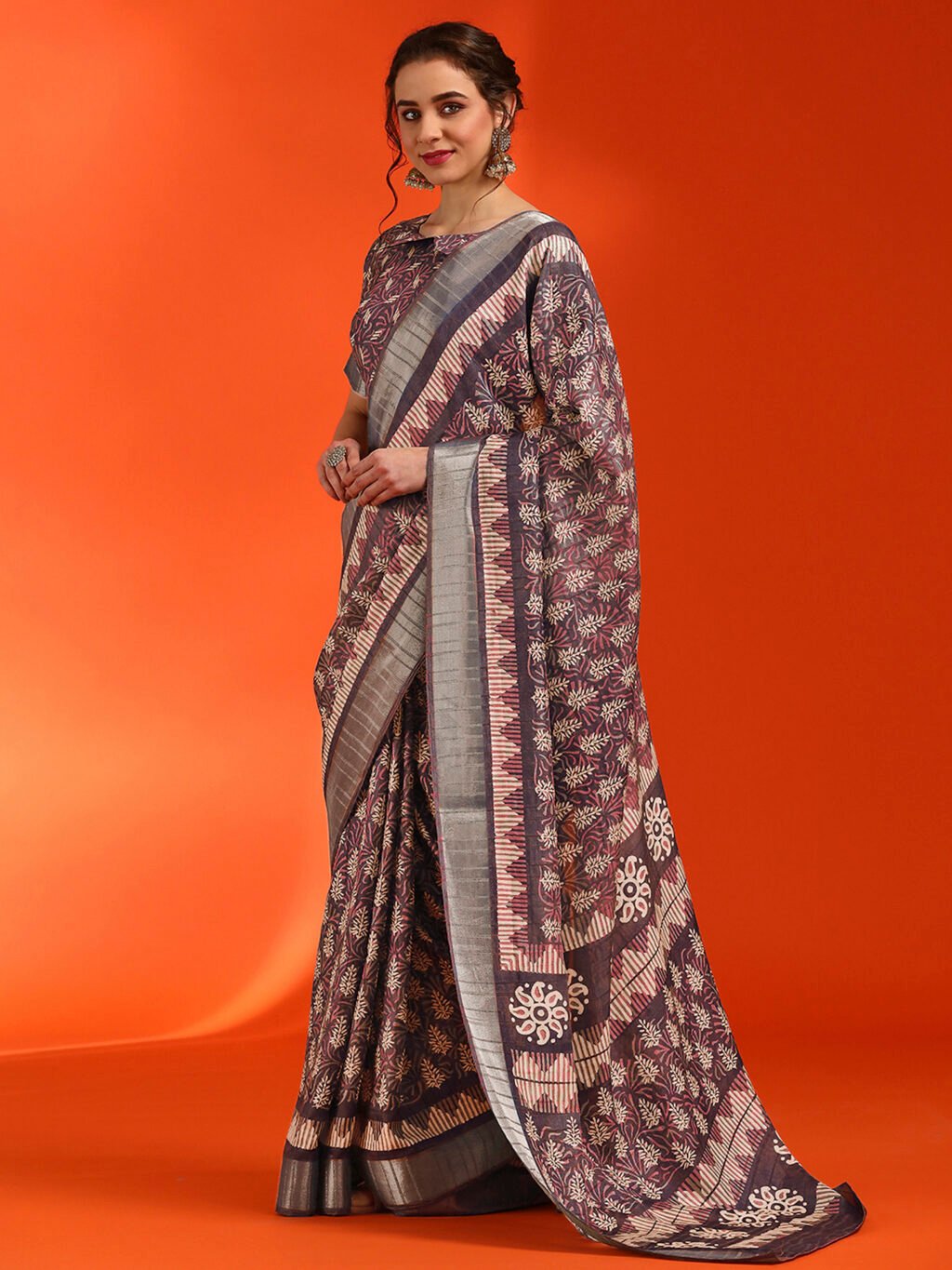 Burgundy Silk Saree Cotton Saree - Image 3