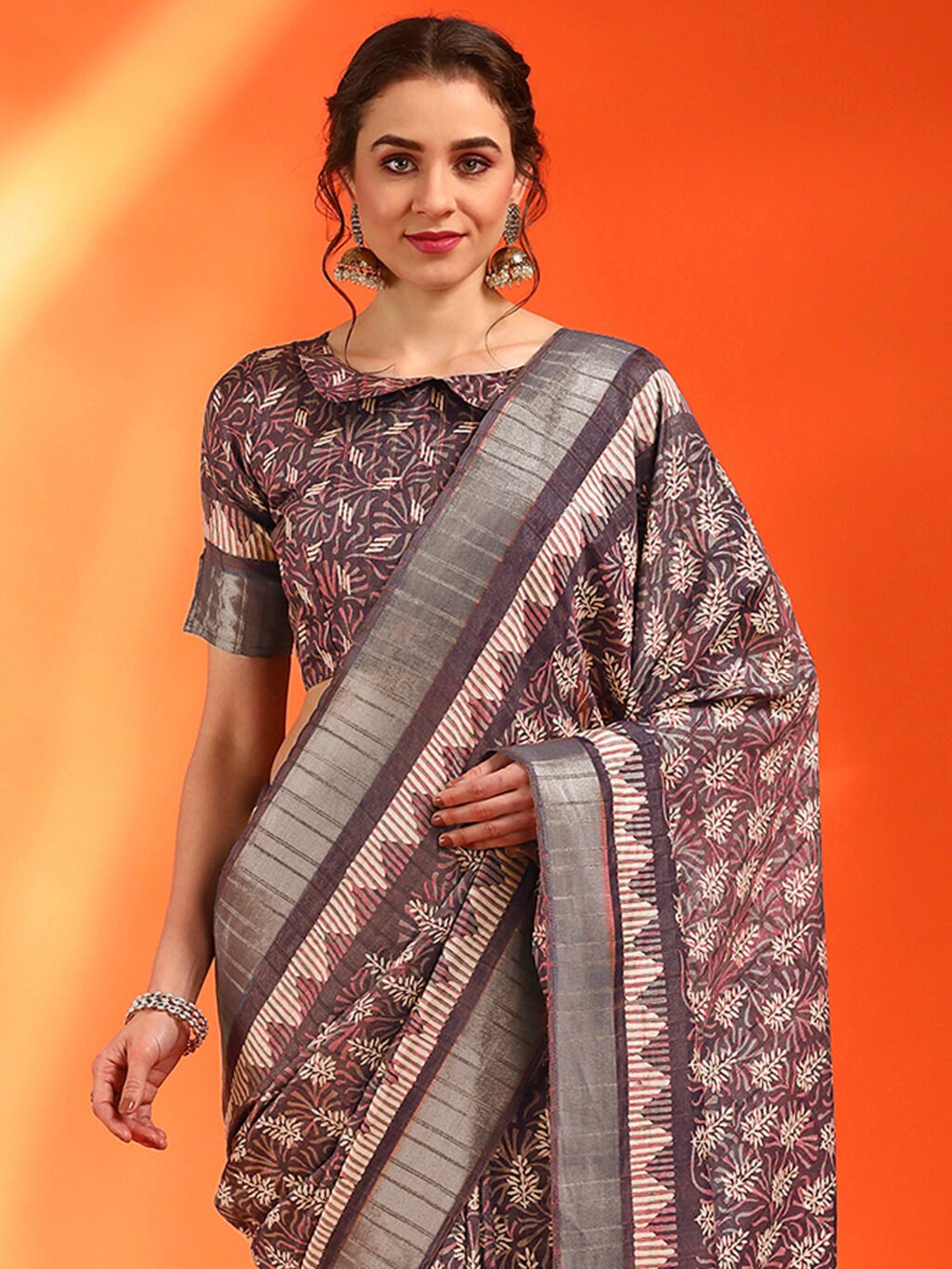 Burgundy Silk Saree Cotton Saree - Image 4