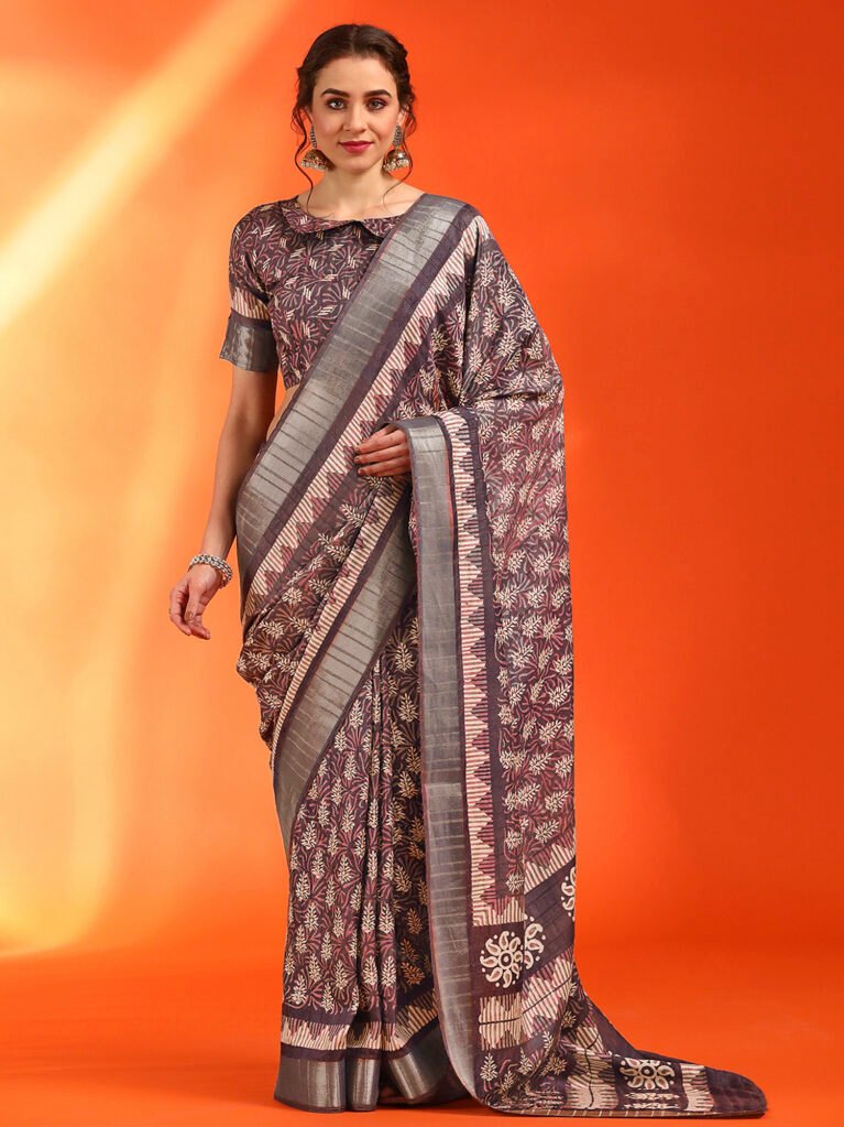 Image of Burgundy Silk Saree Cotton Saree