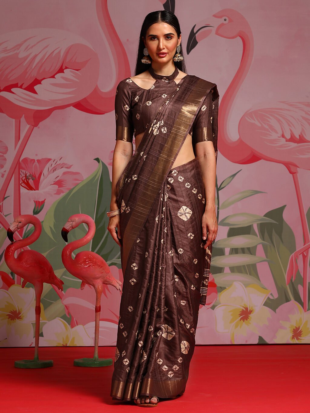 Image of Brown Chiffon Saree