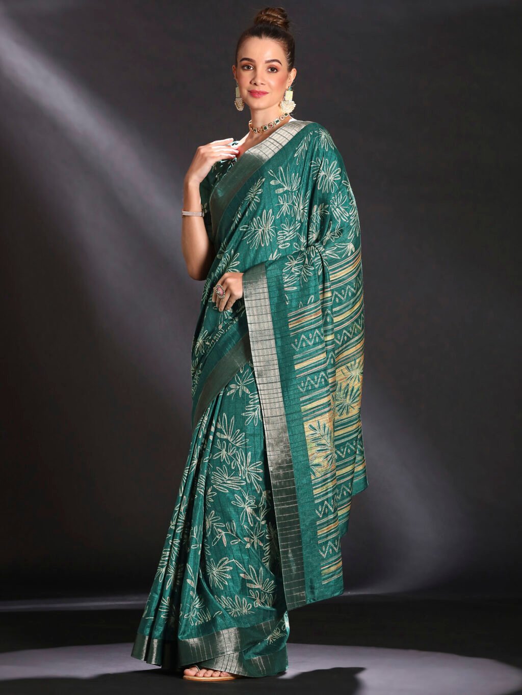 Teal Blue Silk Saree - Image 3