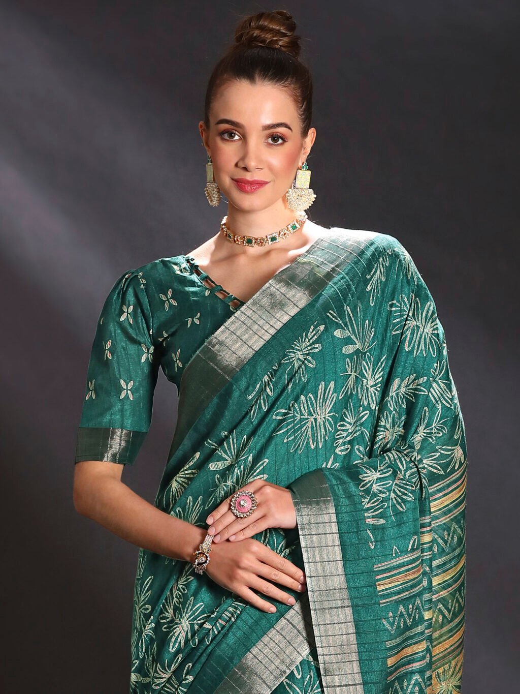 Teal Blue Silk Saree - Image 4