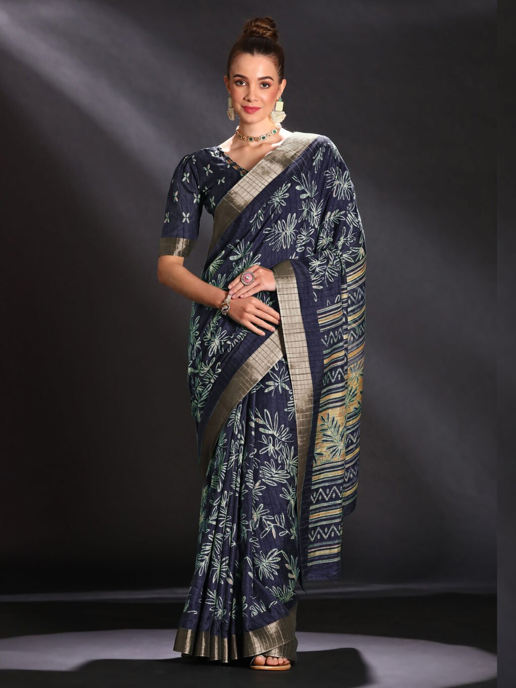 Image of Navy Blue Silk Saree