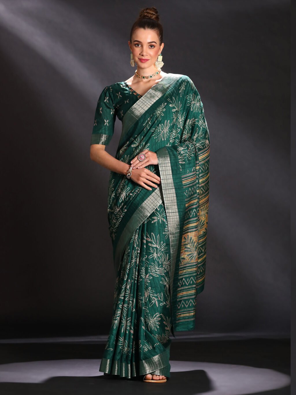 Image of Teal Green Silk Saree