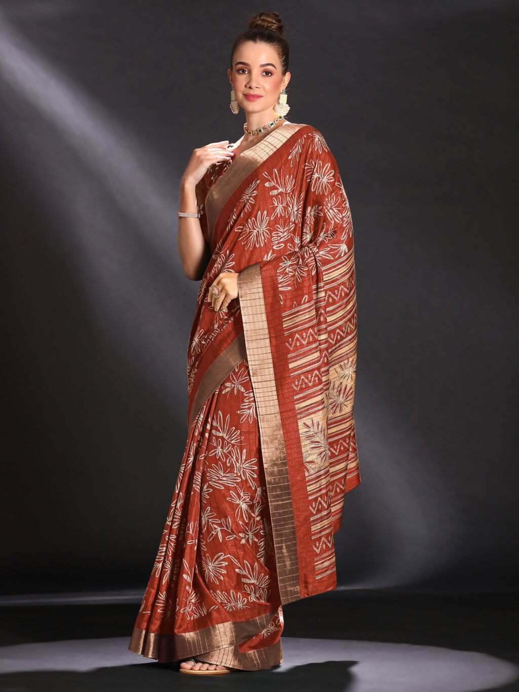 Rust Silk Saree - Image 3