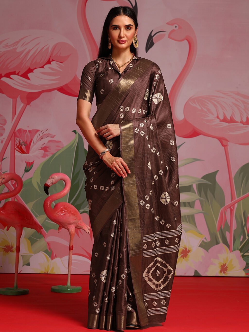 Image of Coffee Brown Chiffon Saree