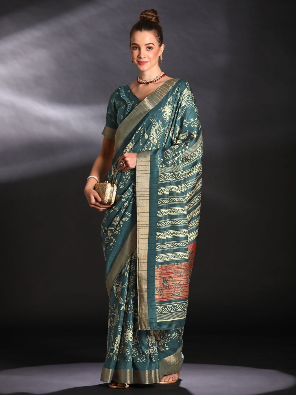 Image of Teal Blue Silk Saree