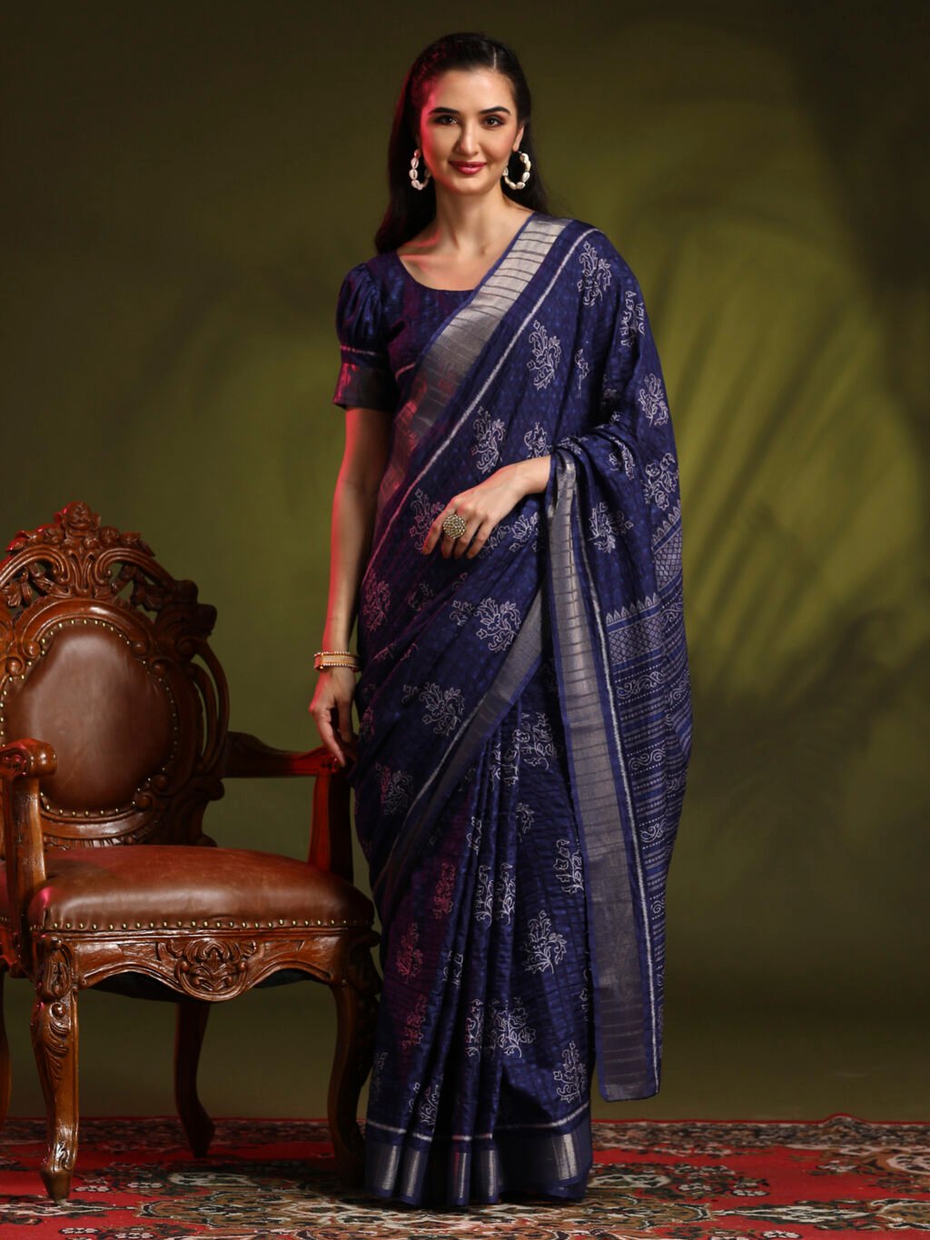 Image of Navy Blue Silk Saree
