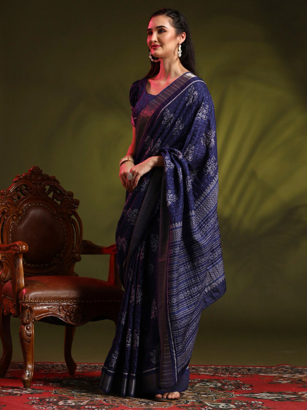 Navy Blue Silk Saree - Image 3