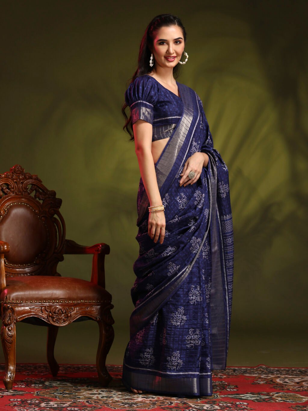 Navy Blue Silk Saree - Image 4