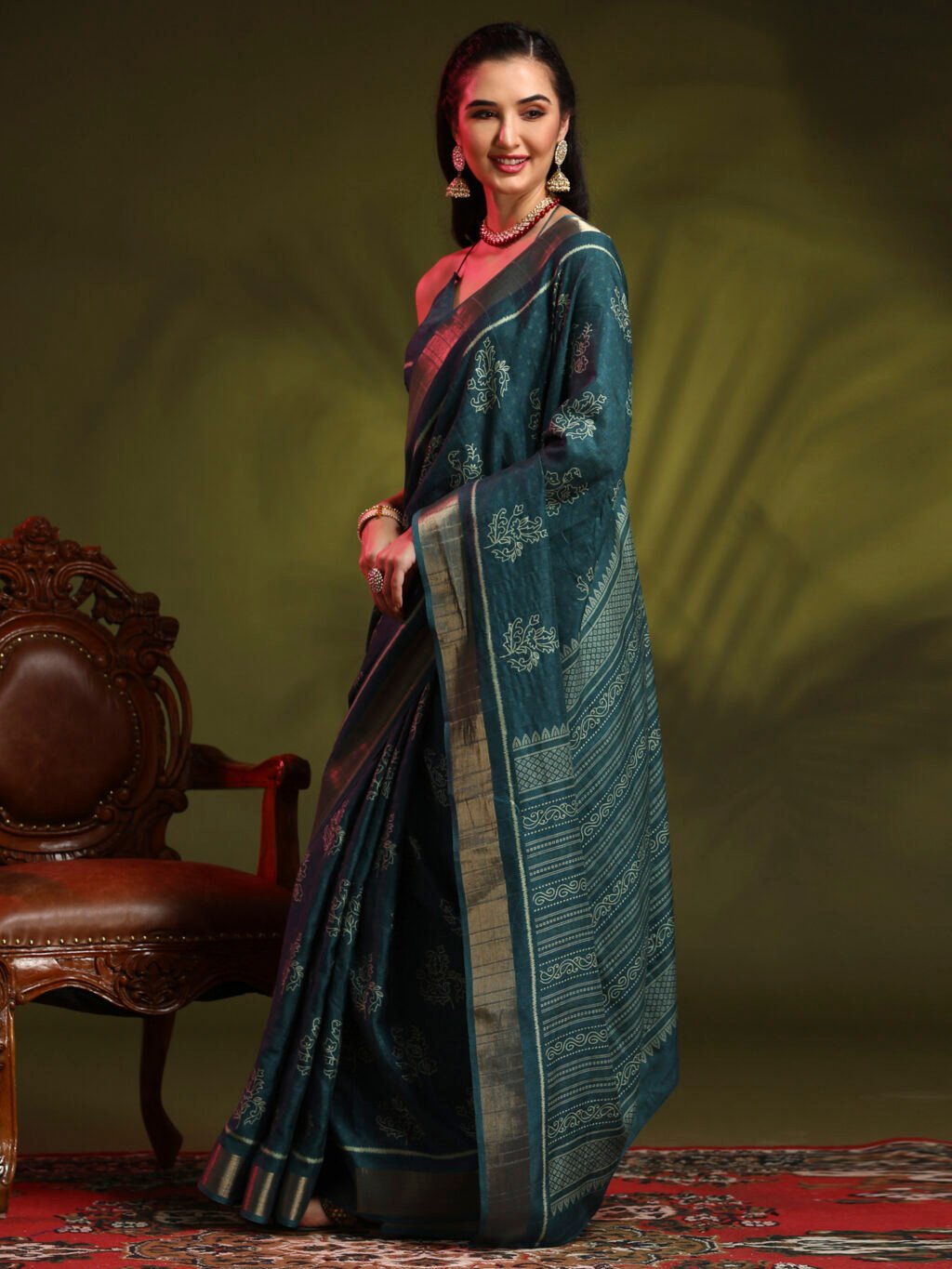 Teal Blue Silk Saree - Image 3