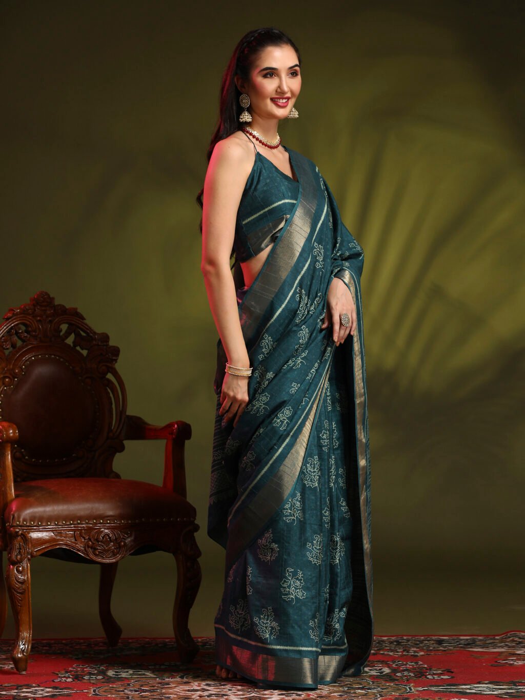 Teal Blue Silk Saree - Image 4