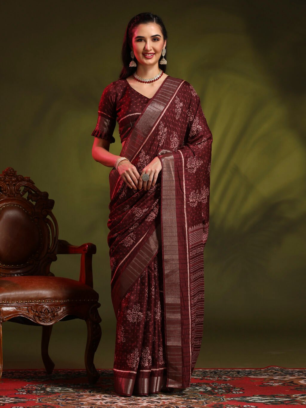 Image of Burgundy Silk Saree