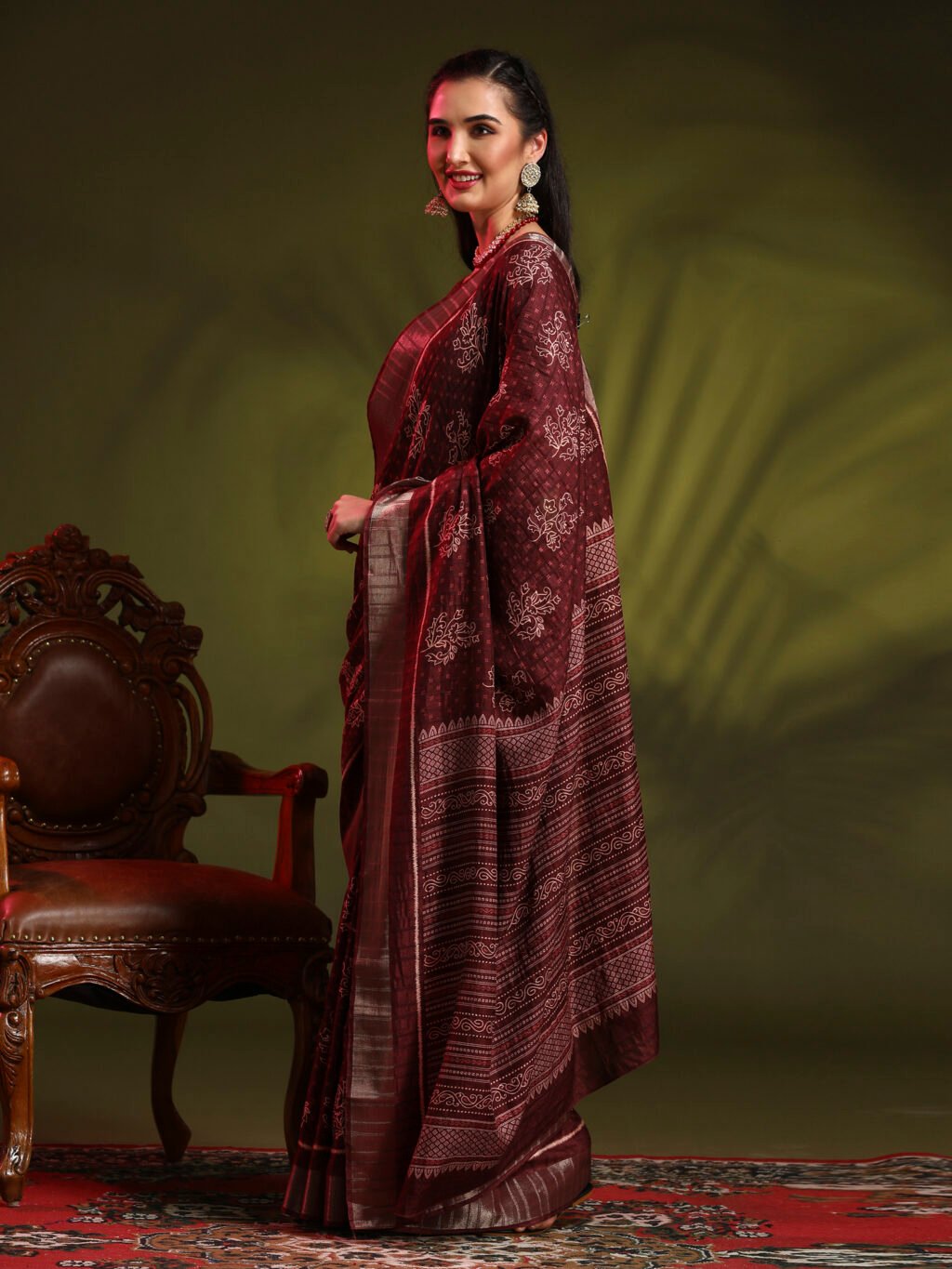 Burgundy Silk Saree - Image 3