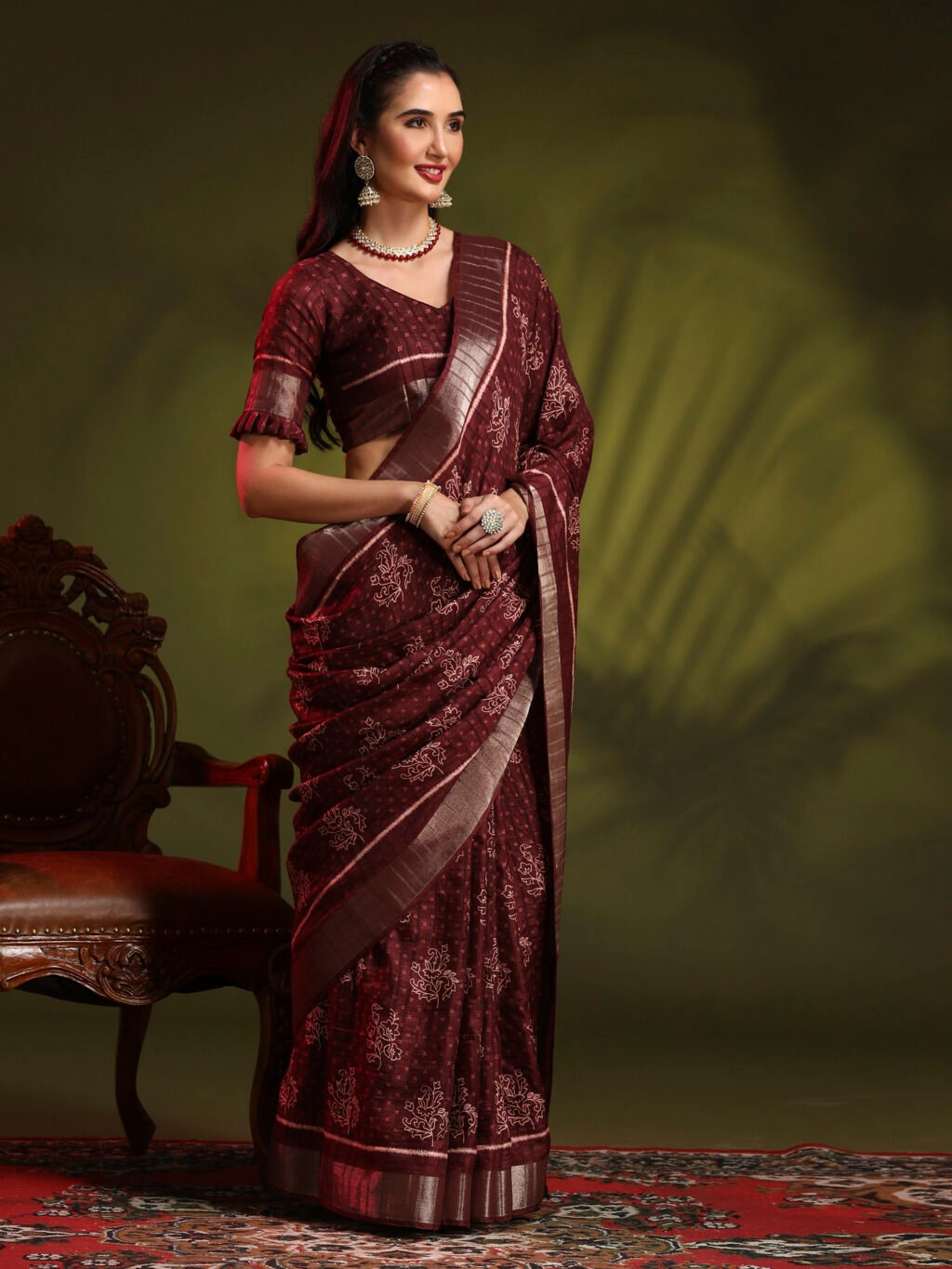 Burgundy Silk Saree - Image 4