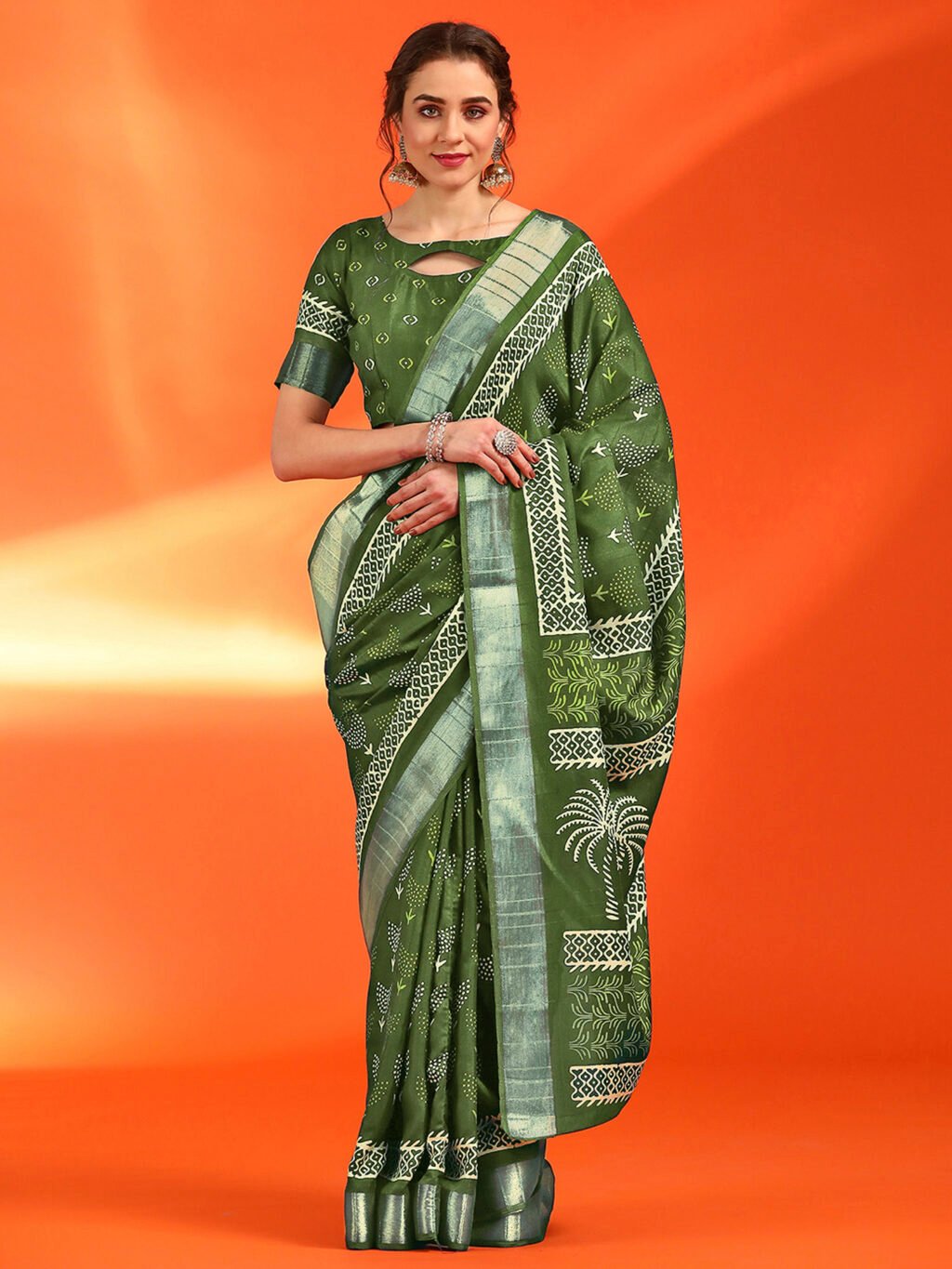 Image of Green Silk Saree Cotton Saree