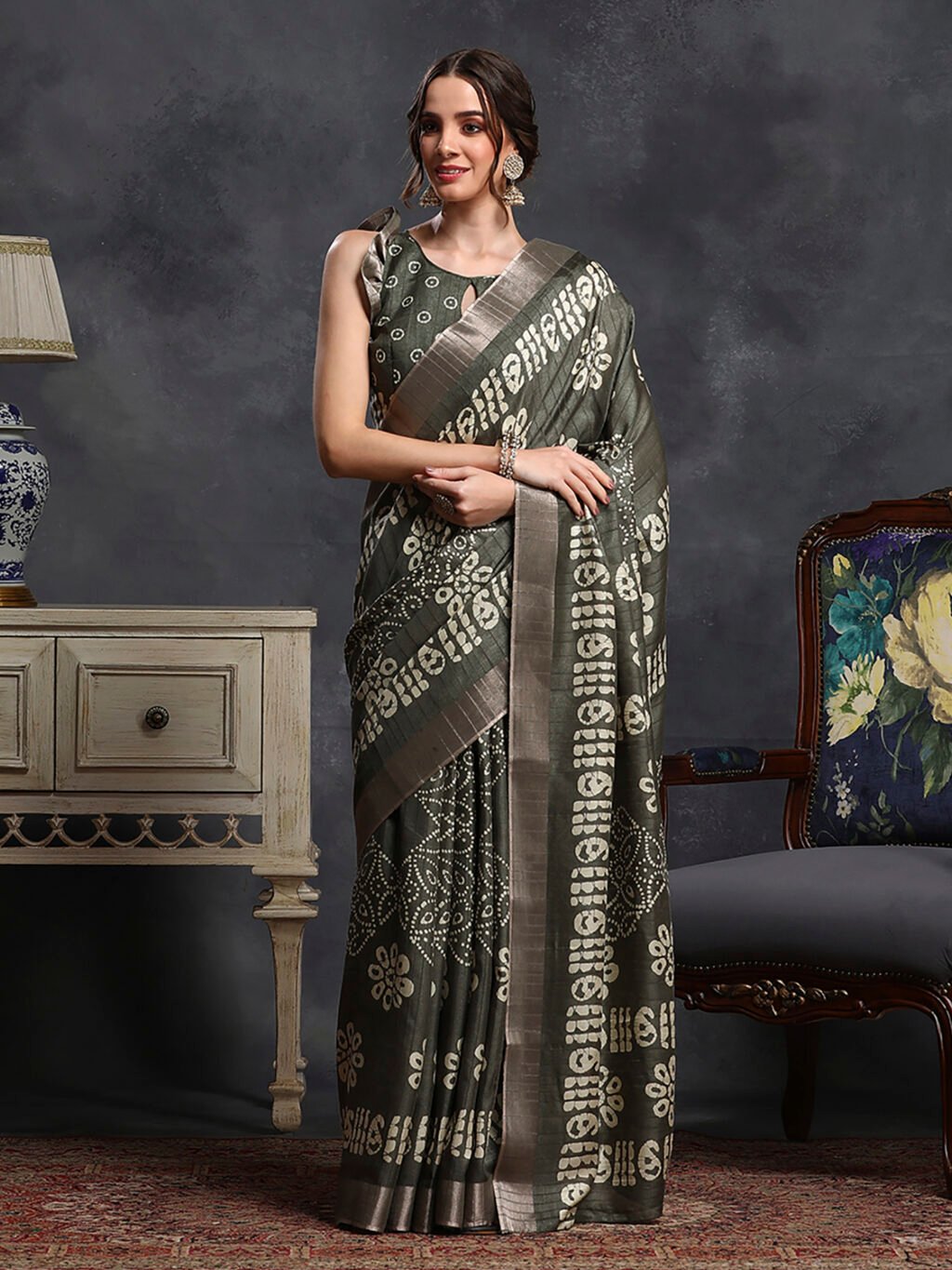 Image of Olive Silk Saree