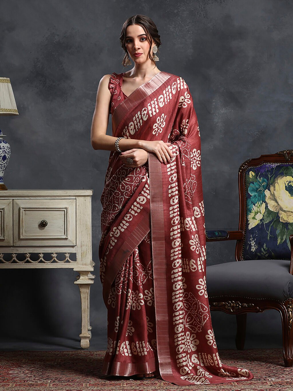 Image of Rust Silk Saree